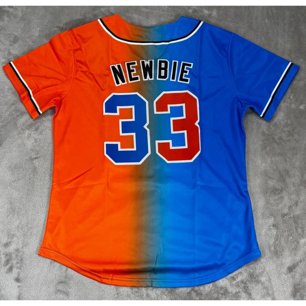 Unbranded Baseball Jersey Mens Size M Blue Orange Excellent Newbie 33 Graphic